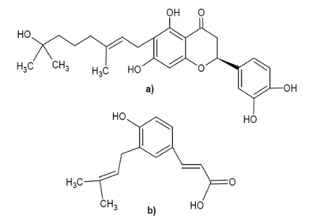 Figura 3. a) Estrutura química da Propolina G e b) Propolina H.